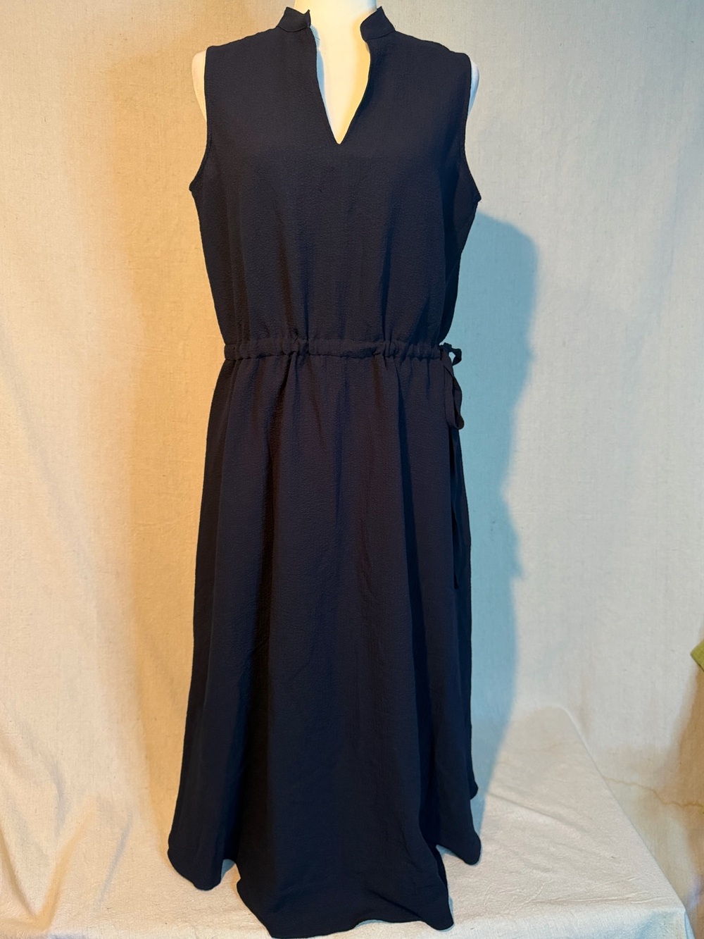 NEW Anne Klein Sleeveless Navy V-Notch Drawstring Maxi Dress Size 10